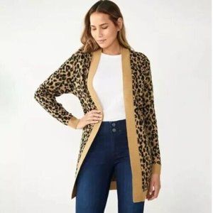Women's Nine West Essential Cardigan Sweater Tan Cheetah Print Size L Large